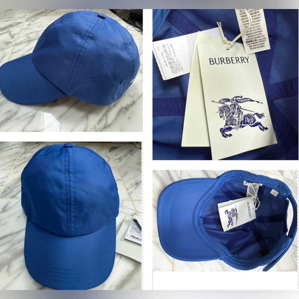 BURBERRY 2025 ACCESSORY IS A BASEBALL CAP! BRIGHT BLUE WITH EMBROIDERED LOGO - Picture 7 of 14